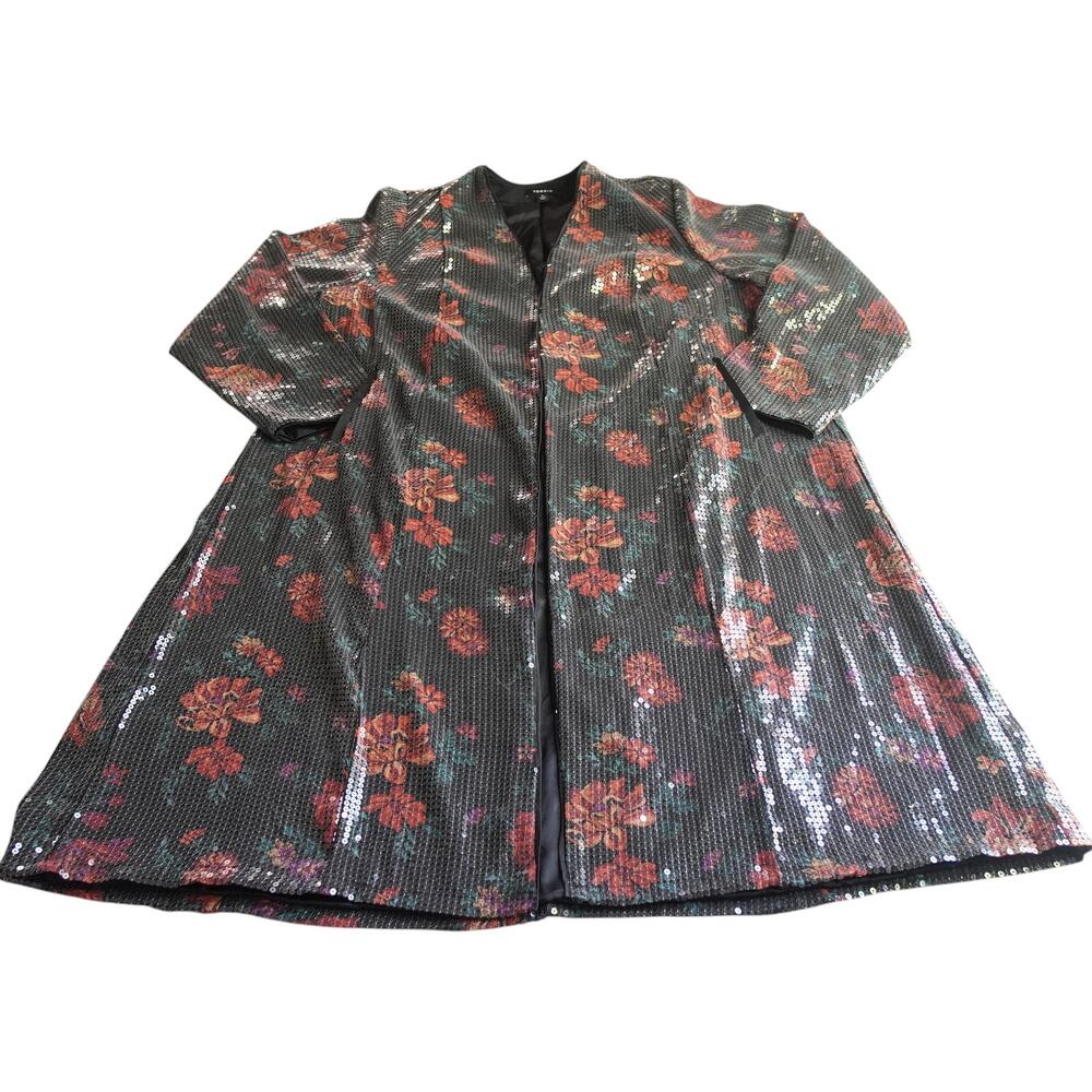 Torrid Black Floral Sequin Duster Jacket Kimono 2XL Date Night Glam - Picture 4 of 15